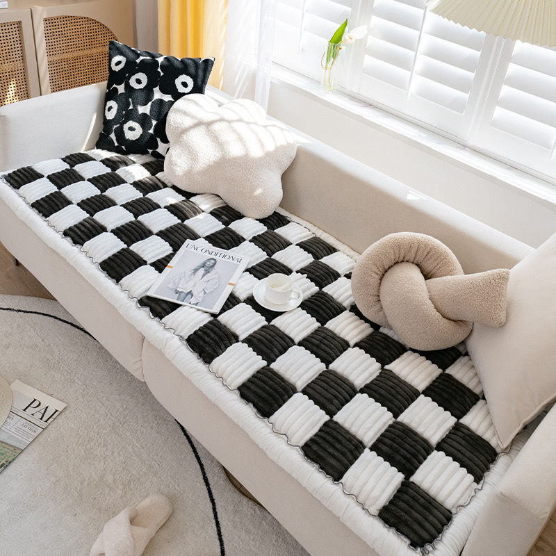 Zahustený parený vankúš na pohovku s drdolom, zimný plyšový protišmykový kožený vankúš na pohovku s rovným radom, jednoduchý moderný kockovaný vankúš, export