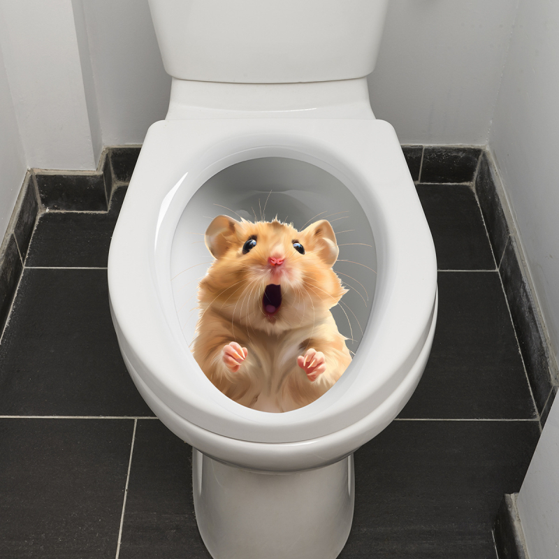 Нови ACC34017 сладки стикери за тоалетна с хамстер, баня, декорация за баня, стикери за дома, водоустойчиви, самозалепващи се