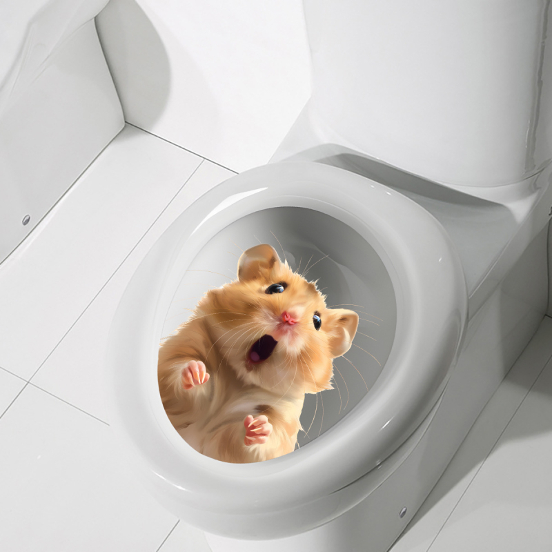 Нови ACC34017 сладки стикери за тоалетна с хамстер, баня, декорация за баня, стикери за дома, водоустойчиви, самозалепващи се