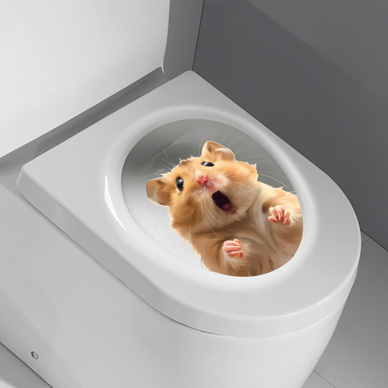 Нови ACC34017 сладки стикери за тоалетна с хамстер, баня, декорация за баня, стикери за дома, водоустойчиви, самозалепващи се