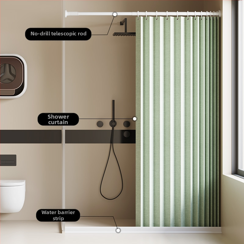 Összecsukható zuhanyfüggöny fürdőszobai vízálló, penészálló, nedves és száraz elválasztó függöny fürdőszobai függöny szövet függöny, csúcskategóriás zuhanyfüggöny
