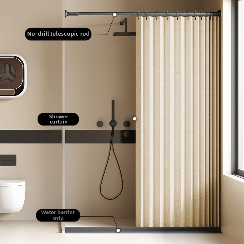 Összecsukható zuhanyfüggöny fürdőszobai vízálló, penészálló, nedves és száraz elválasztó függöny fürdőszobai függöny szövet függöny, csúcskategóriás zuhanyfüggöny