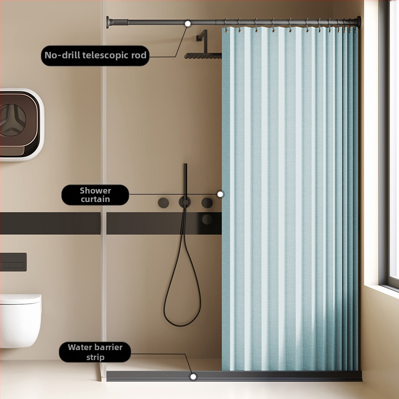 Összecsukható zuhanyfüggöny fürdőszobai vízálló, penészálló, nedves és száraz elválasztó függöny fürdőszobai függöny szövet függöny, csúcskategóriás zuhanyfüggöny