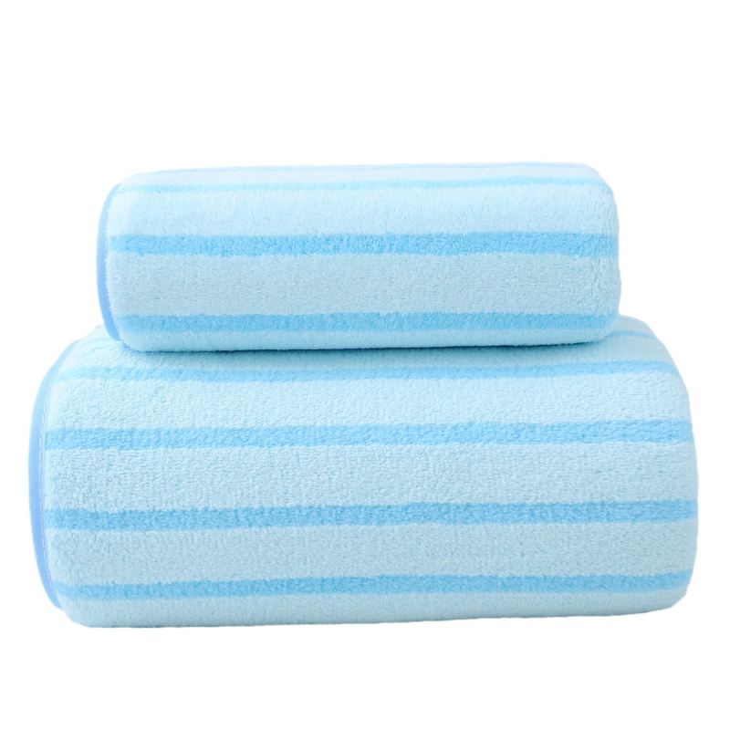 Naujas buitinis ypač didelis sustorintas vonios rankšluostis, spalvotas dryžuotas koralų vilnos vonios rankšluostis, be plaukų, dviejų dalių rinkinys