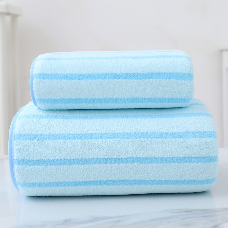 Naujas buitinis ypač didelis sustorintas vonios rankšluostis, spalvotas dryžuotas koralų vilnos vonios rankšluostis, be plaukų, dviejų dalių rinkinys