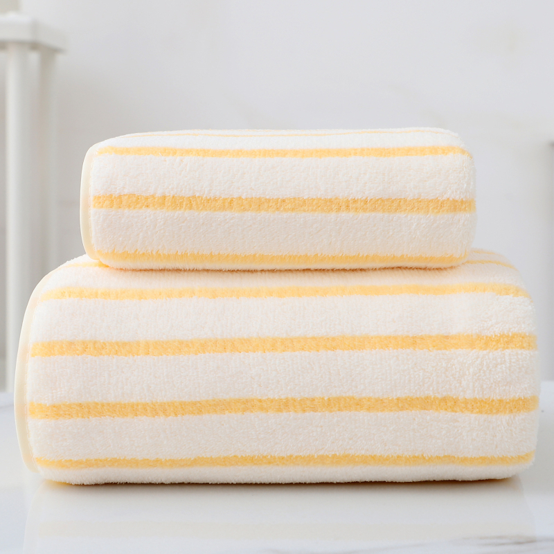 Naujas buitinis ypač didelis sustorintas vonios rankšluostis, spalvotas dryžuotas koralų vilnos vonios rankšluostis, be plaukų, dviejų dalių rinkinys