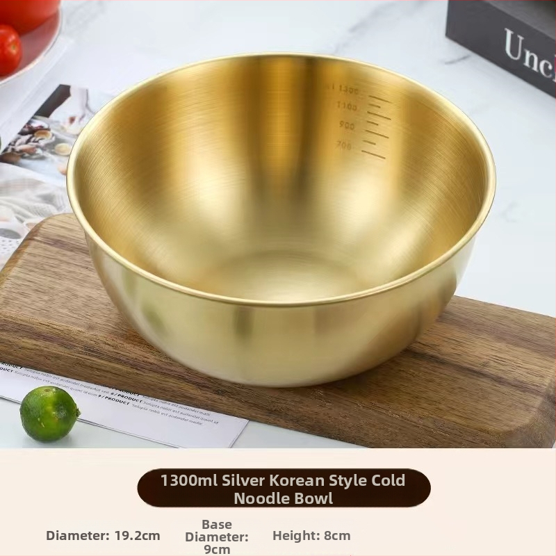 Korea stiilis roostevabast terasest kiirnuudlikauss, salatikauss, kuldne külmnuudlikauss, bibimbap-kauss, pähklipulbrikauss restorani jaoks