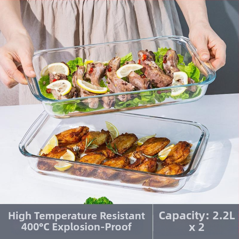 Правоъгълна тава за печене от високо боросиликатно стъкло, рибна чиния, домакинско месо, задушен хайвер, устойчив на висока температура, микровълнова фурна, специално печене