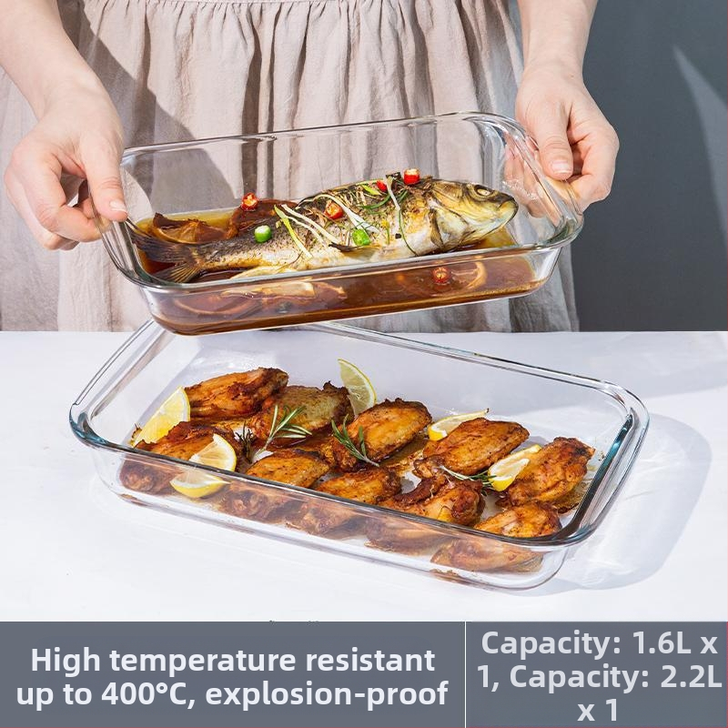 Ristkülikukujuline kõrge boorsilikaadiga klaasist küpsetuspann kalataldrik majapidamisliha aurutatud kaaviar kõrge temperatuurikindel mikrolaineahi spetsiaalne küpsetamine