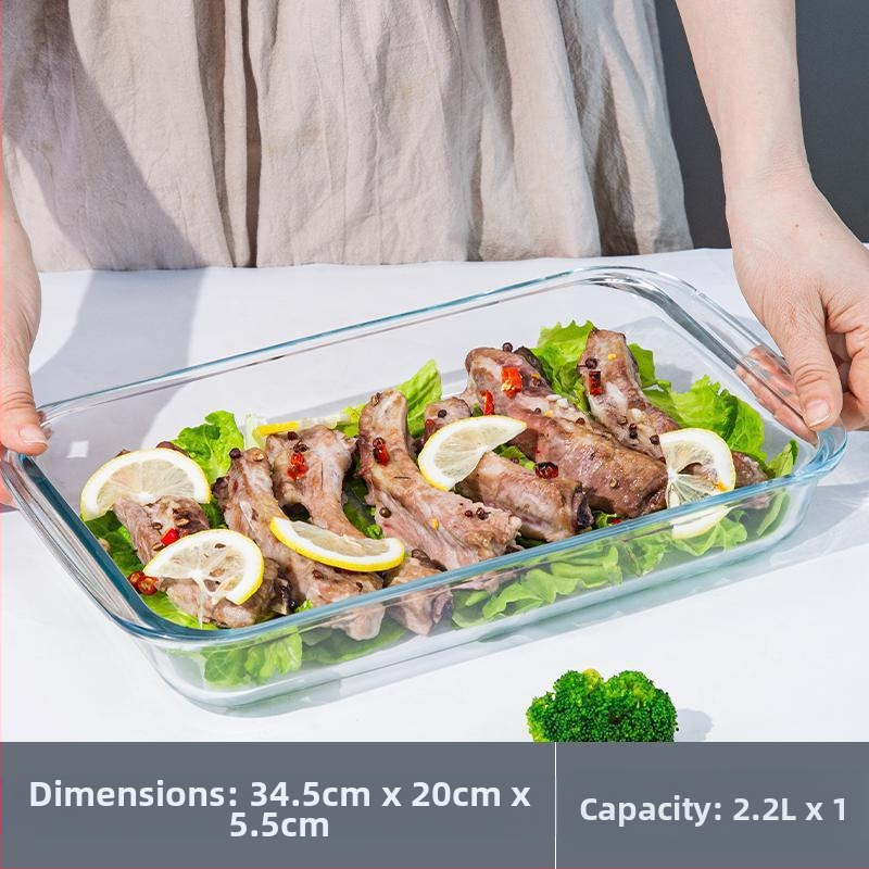 Ristkülikukujuline kõrge boorsilikaadiga klaasist küpsetuspann kalataldrik majapidamisliha aurutatud kaaviar kõrge temperatuurikindel mikrolaineahi spetsiaalne küpsetamine