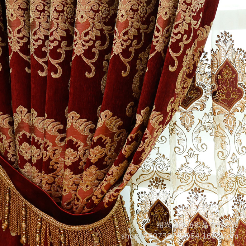 Užsienio sandėlyje yra tarpvalstybinis didmeninės prekybos aukštos kokybės Europos vilos klubas sutirštintas šenilinis žakardo apdailos užuolaidų sprogimas