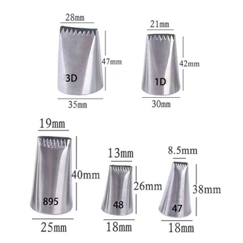 Gėlių krepšelių dekoravimo antgalių rinkinys, 5 dalys, dantyti valymo antgaliai, pinti turėklai, kreminio torto dekoravimo įrankiai, 304 nerūdijantis plienas, 5 vnt.