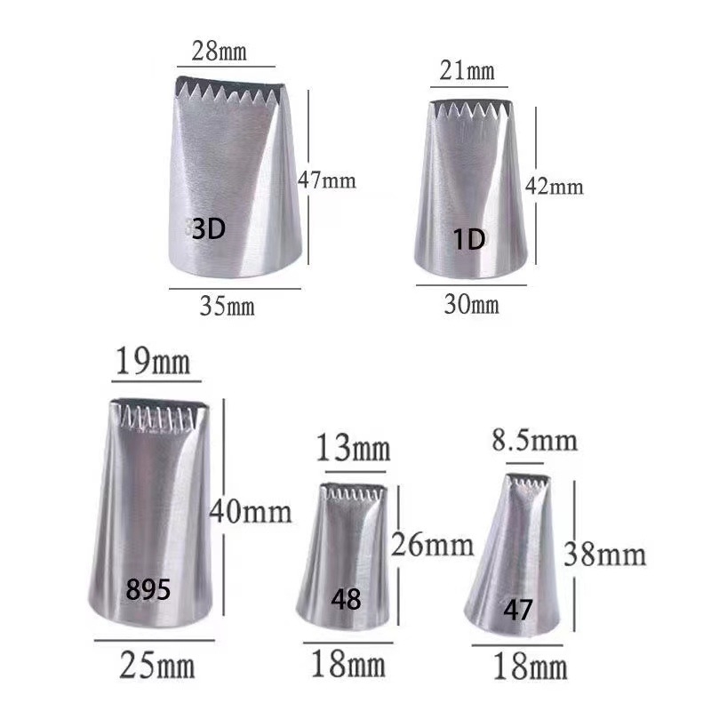 Gėlių krepšelių dekoravimo antgalių rinkinys, 5 dalys, dantyti valymo antgaliai, pinti turėklai, kreminio torto dekoravimo įrankiai, 304 nerūdijantis plienas, 5 vnt.