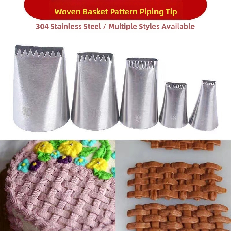 Gėlių krepšelių dekoravimo antgalių rinkinys, 5 dalys, dantyti valymo antgaliai, pinti turėklai, kreminio torto dekoravimo įrankiai, 304 nerūdijantis plienas, 5 vnt.