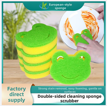 Gamykloje parduodama dengta paviršių valymo šluostė medvilnės kompozicinei kempinei indų plovimo šluostė su animacinių filmukų varlės formos indų plovimo kempine valymo šluoste