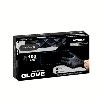 Angliškos nitrilinės pirštinės „temu“ Vienkartinės „Ding Qing“ juodos, labai elastingos apsauginės guminės nitrilinės pirštinės