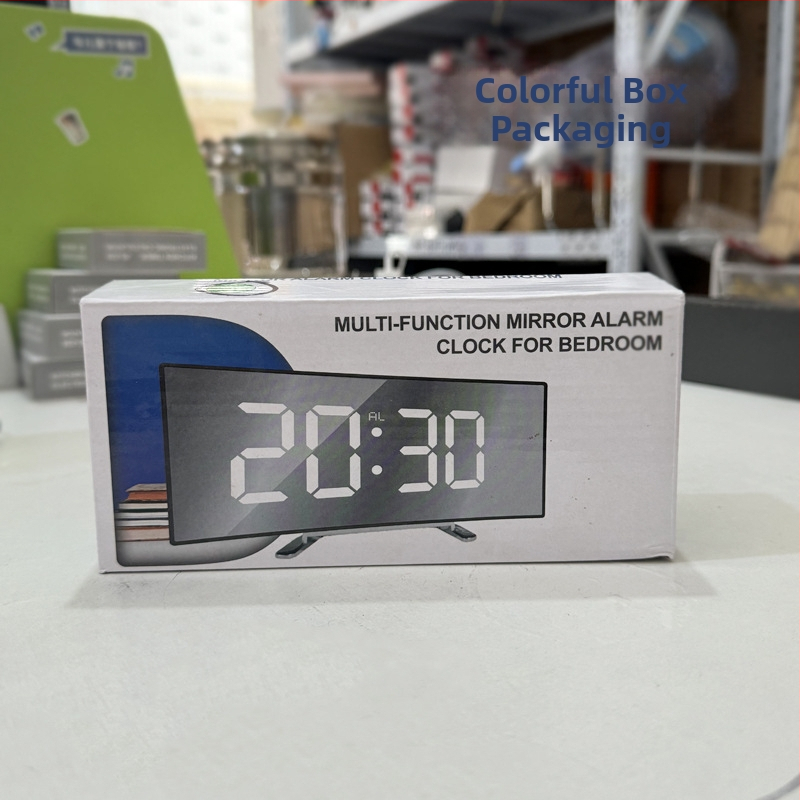 Извит екран огледален часовник LED светещ дисплей регулируема яркост трансграничен креативен настолен електронен будилник с голям екран