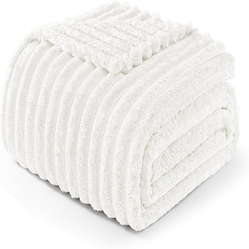 Pătură caldă de flanel Amazon, cu dungi, culoare solidă, cu margini pliate, ambalaj comprimat, pufos, îngroșat