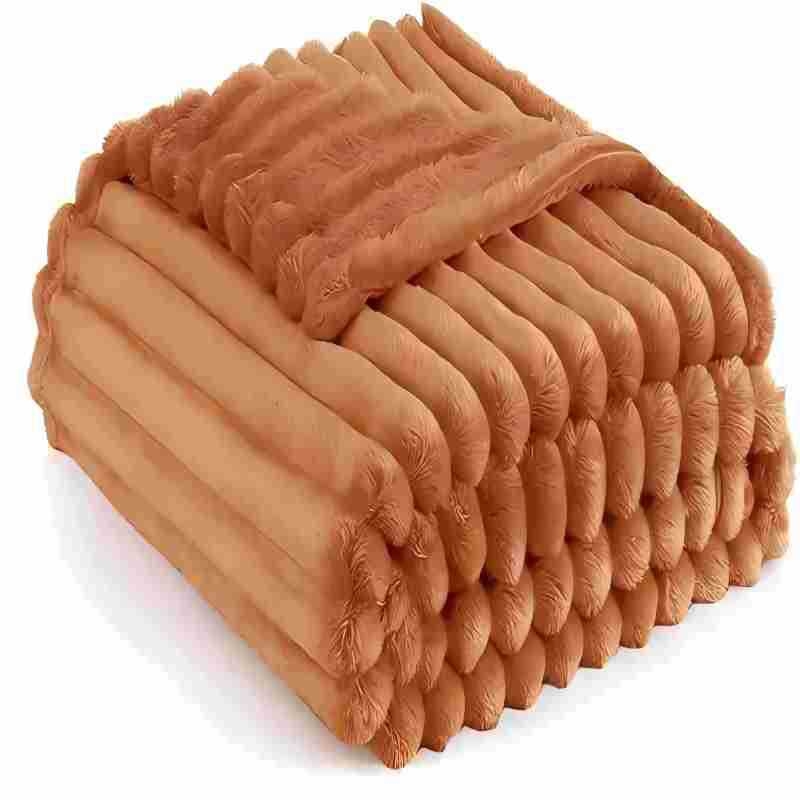 Pătură caldă de flanel Amazon, cu dungi, culoare solidă, cu margini pliate, ambalaj comprimat, pufos, îngroșat
