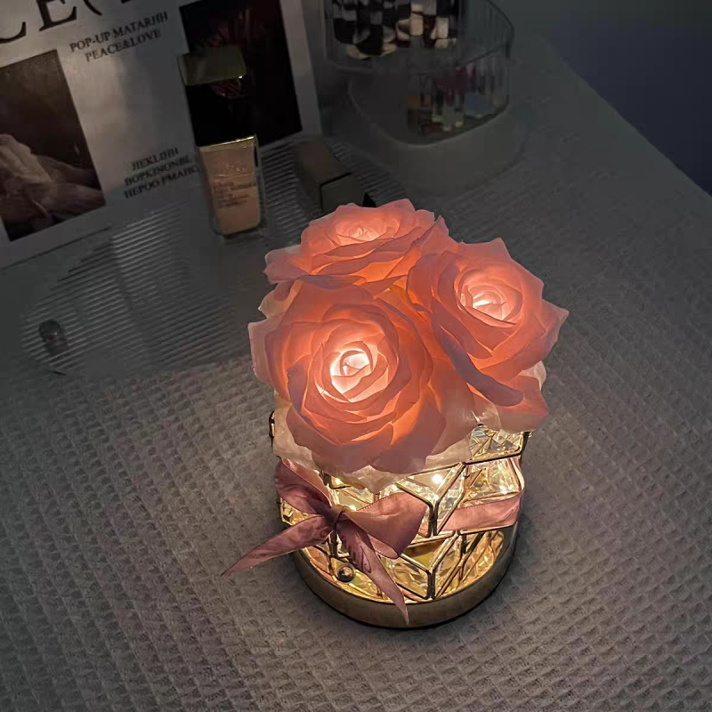„Rose Cube“ atmosferos stalo lempa, naktinė lemputė mergaitėms, draugėms, gimtadienio Valentino dienos dovana, pažangi dekoracija