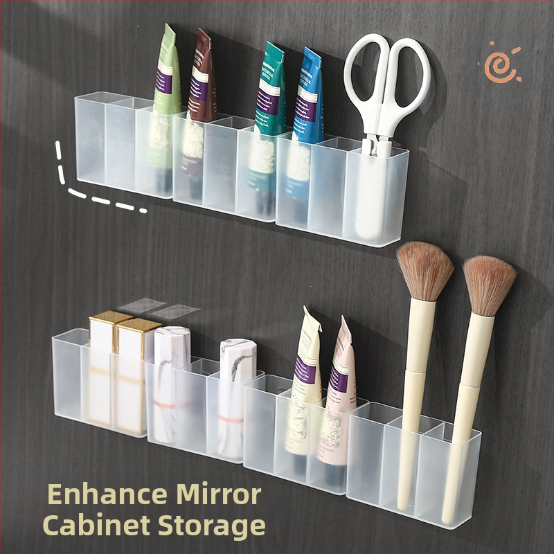 Стенна кутия с решетка, матирана кутия за съхранение без перфоратор, малка щипка за вежди, ножици, четка за молив за вежди, поставка за съхранение на червило