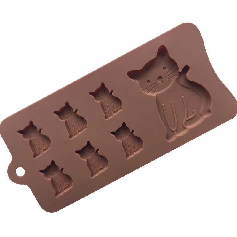 Mucegai de silicon DIY cu 7 forme de ciocolată pentru pisoi, mucegai de biscuiți, mucegai de copt din silicon pentru gheață