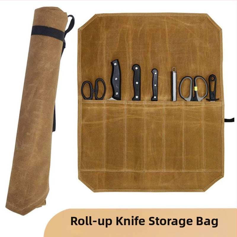 Τσάντα αποθήκευσης μαχαιριών από καμβά με υγρό κερί, τσάντα αποθήκευσης μαχαιριών σεφ, πικνίκ, κάμπινγκ, μπάρμπεκιου, τσάντα αποθήκευσης σκευών κουζίνας, τσάντα αποθήκευσης σεφ