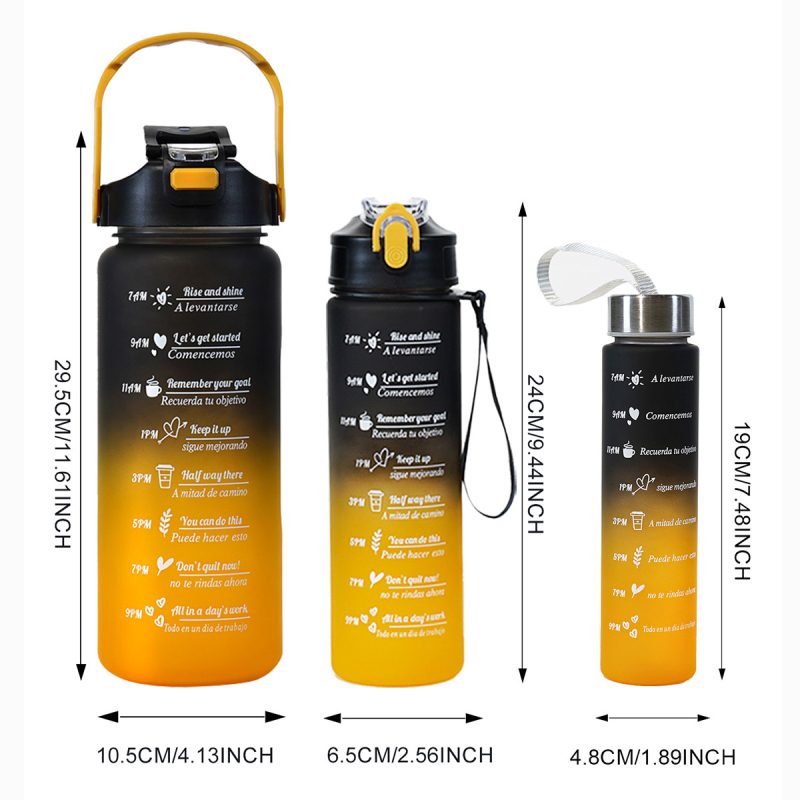 Trys puodelių rinkiniai, didelės talpos vandens puodelis su šiaudeliu, gradiento matinio sportinio plastiko vandens butelis, vandens buteliai