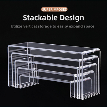 Akrilo stovas, permatomas batų stovas, aklųjų dėžutė, „Bubble Mart“, lėlių figūrėlių laikymo stovas, U formos organizatorius. Montuoti nereikia.