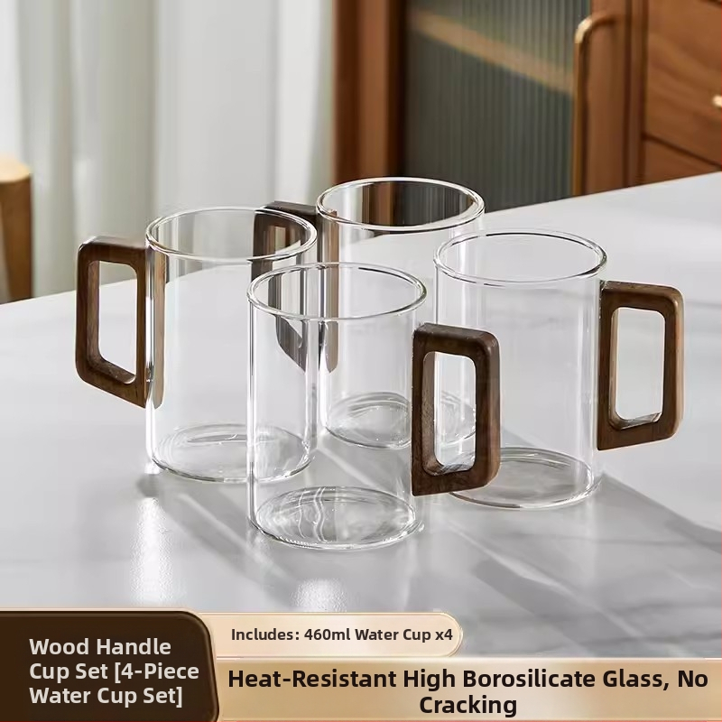 Aukštos kokybės riešutmedžio stiklo vandens puodelių rinkinys, skirtas buitiniam arbatos puodeliui, skirtam žaliosios arbatos gėrimo puodelių arbatos rinkiniui