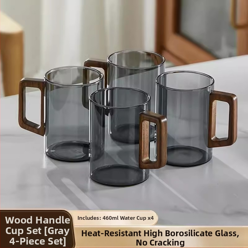 Aukštos kokybės riešutmedžio stiklo vandens puodelių rinkinys, skirtas buitiniam arbatos puodeliui, skirtam žaliosios arbatos gėrimo puodelių arbatos rinkiniui