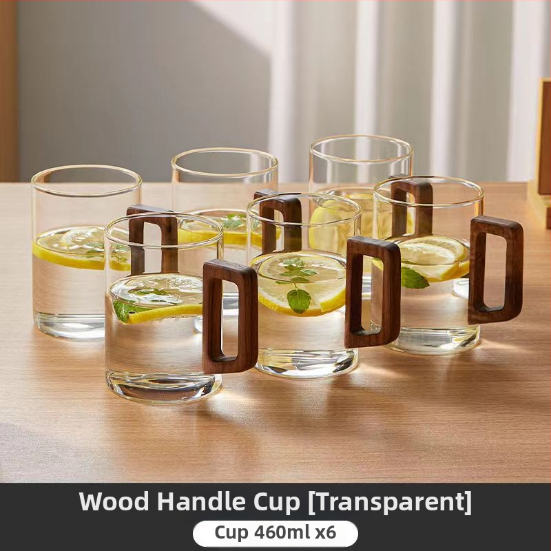 Aukštos kokybės riešutmedžio stiklo vandens puodelių rinkinys, skirtas buitiniam arbatos puodeliui, skirtam žaliosios arbatos gėrimo puodelių arbatos rinkiniui