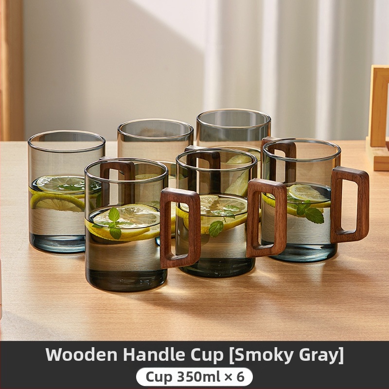 Aukštos kokybės riešutmedžio stiklo vandens puodelių rinkinys, skirtas buitiniam arbatos puodeliui, skirtam žaliosios arbatos gėrimo puodelių arbatos rinkiniui
