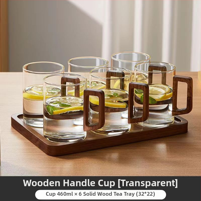 Aukštos kokybės riešutmedžio stiklo vandens puodelių rinkinys, skirtas buitiniam arbatos puodeliui, skirtam žaliosios arbatos gėrimo puodelių arbatos rinkiniui