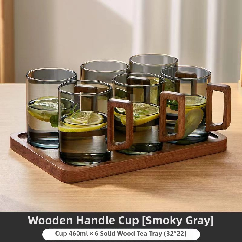 Aukštos kokybės riešutmedžio stiklo vandens puodelių rinkinys, skirtas buitiniam arbatos puodeliui, skirtam žaliosios arbatos gėrimo puodelių arbatos rinkiniui
