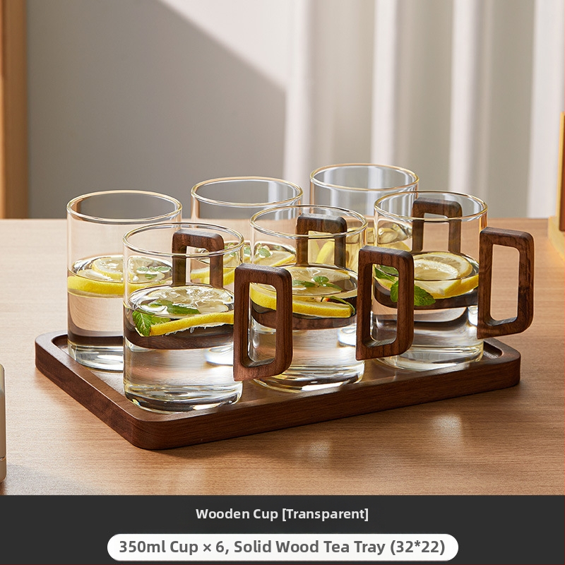 Aukštos kokybės riešutmedžio stiklo vandens puodelių rinkinys, skirtas buitiniam arbatos puodeliui, skirtam žaliosios arbatos gėrimo puodelių arbatos rinkiniui