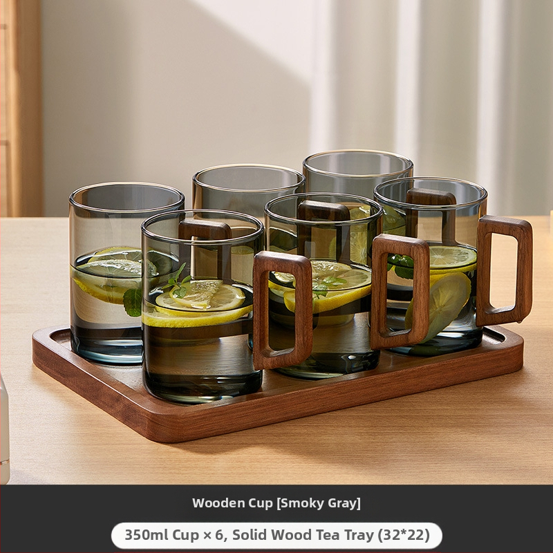 Aukštos kokybės riešutmedžio stiklo vandens puodelių rinkinys, skirtas buitiniam arbatos puodeliui, skirtam žaliosios arbatos gėrimo puodelių arbatos rinkiniui