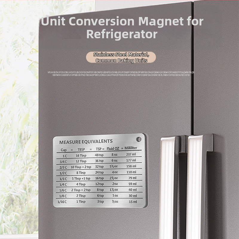 Стикер за хладилник от неръждаема стомана 304 с магнитна скала, мерителна чаша, аксесоари за мерителна лъжица, обща таблица за сравнение на мерни единици
