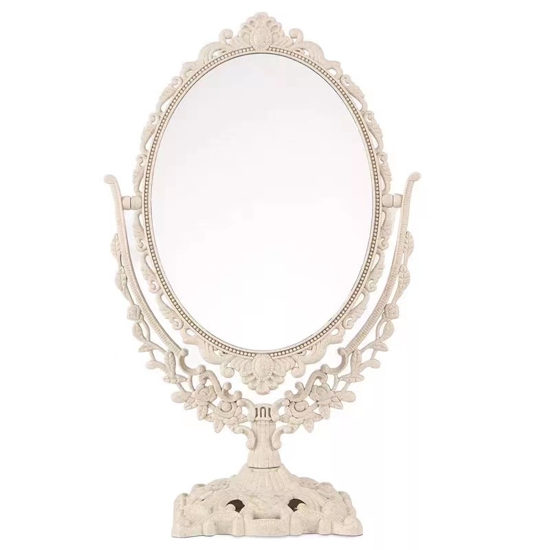 Határokon átnyúló nagykereskedelmi retro tükör asztali otthoni asztali diákkollégiumi öltözőtükör forgó európai gravírozott kozmetikai tükör