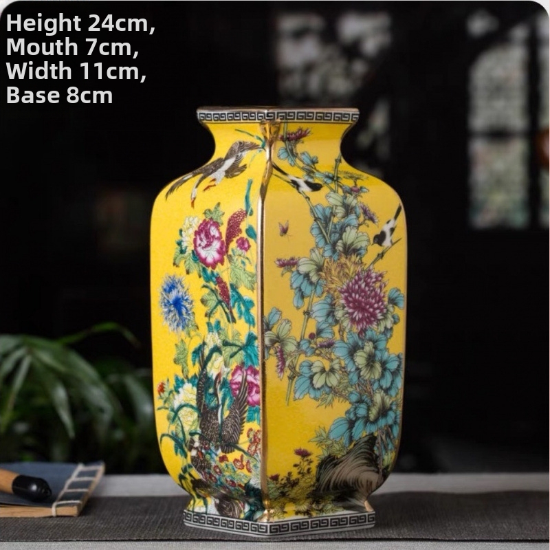 Керамична ваза Jingdezhen, хол, цветни орнаменти, античен китайски висок клас, пастелен телевизионен шкаф, кабинет, античен стелаж