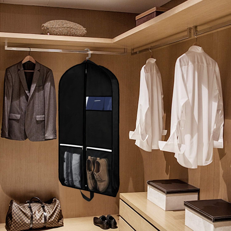 Drabužių dulkių uždangalas, pakabinamas drabužių maišelis, juodas maišelis, dulkėms atsparus drabužių uždangalas, pilnas užtrauktukas drabužių laikymui