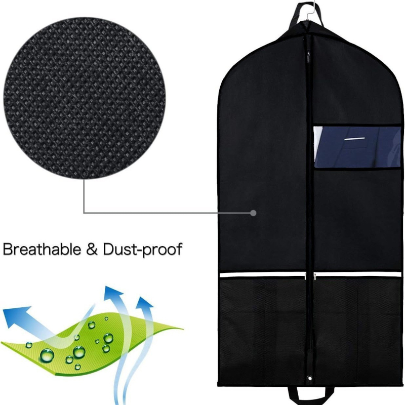 Drabužių dulkių uždangalas, pakabinamas drabužių maišelis, juodas maišelis, dulkėms atsparus drabužių uždangalas, pilnas užtrauktukas drabužių laikymui