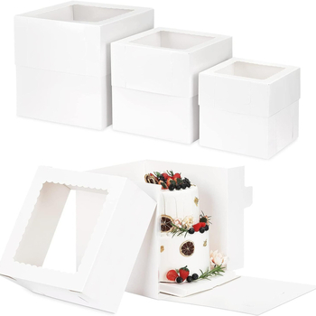 Cutie albă din carton pentru tort cu capac cu fereastră pentru ambalarea brutării și patiseriei, Cakebox Transfrontalier Vânzare fierbinte