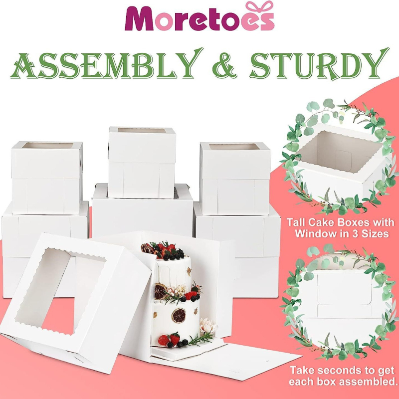 Cutie albă din carton pentru tort cu capac cu fereastră pentru ambalarea brutării și patiseriei, Cakebox Transfrontalier Vânzare fierbinte