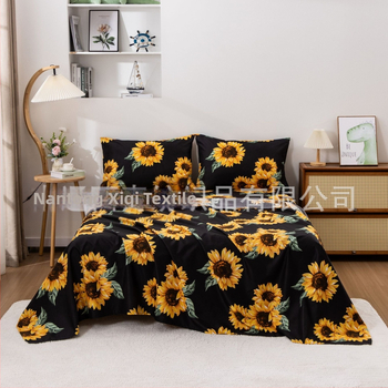 Užsienio prekyba tarpvalstybiniu pavasario ir vasaros pastoracinio stiliaus nauja saulėgrąžų šlifavimo cheminio pluošto paklodė keturių dalių gamyklinis tiesioginis pardavimas