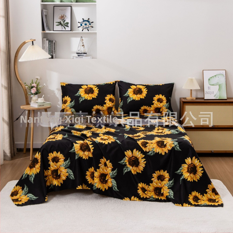 Външна търговия трансгранична пролет и лято пасторален стил нови слънчогледови шлифовъчни химически влакна чаршафи от четири части комплект фабрични директни продажби