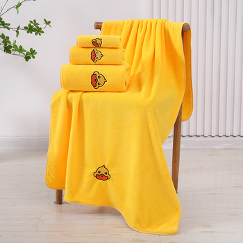 Naujas apvadu geltonos anties kvadratinis rankšluostis, trijų dalių koralų vilnos sustorintas suaugusiųjų veido rankšluosčių rinkinys