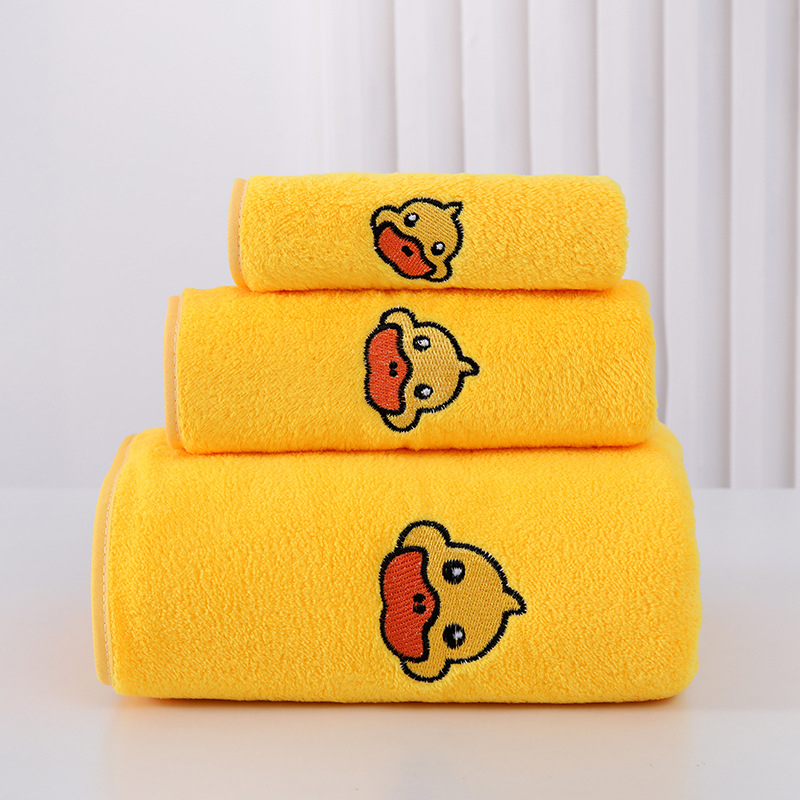 Naujas apvadu geltonos anties kvadratinis rankšluostis, trijų dalių koralų vilnos sustorintas suaugusiųjų veido rankšluosčių rinkinys