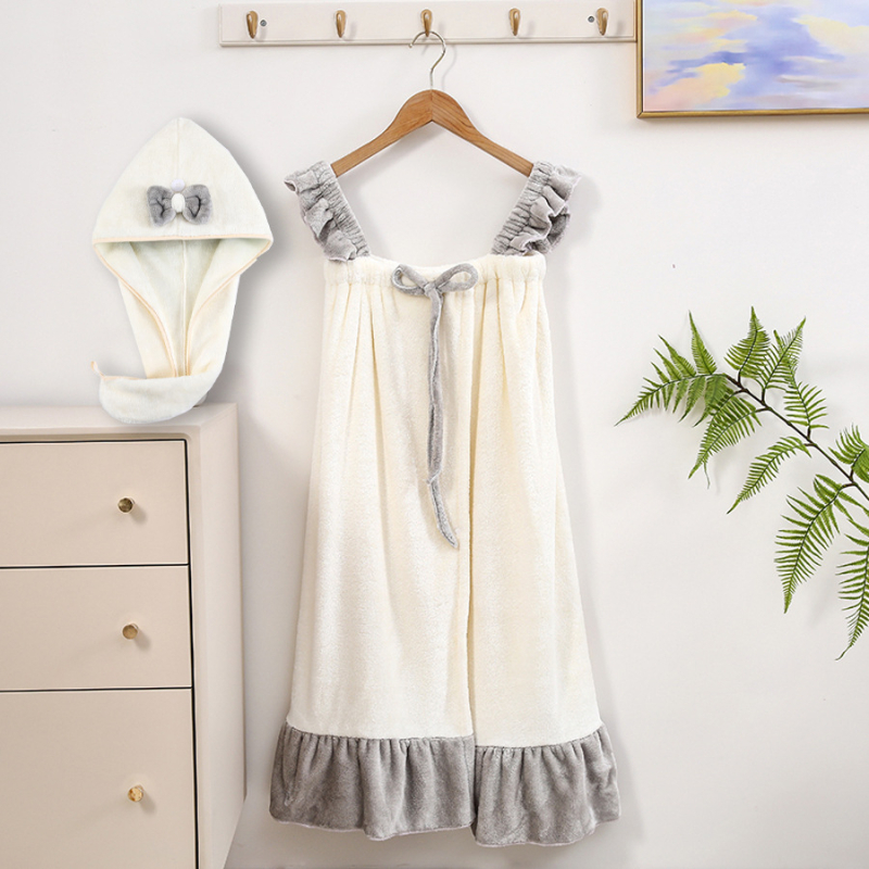 Kepuraitė su sijonu, vilnos kaspinas, vonios sijonas, rankšluostis, vonios kepuraitė, minkšta, kvėpuojanti, maloni odai, koralų vilna, mielas įtvaras