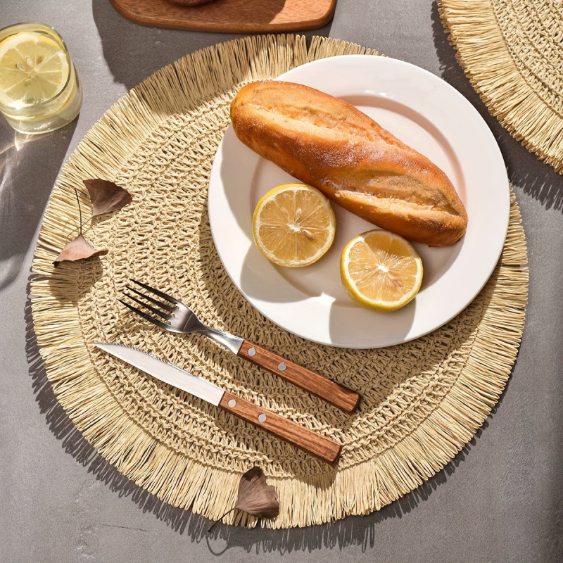 Puokštinis popierinis austas stalo kilimėlis, apvalus nėrinių kilimėlis, neslystantis, šilumą izoliuojantis, apsaugantis nuo nudegimų, vientisos spalvos stalo kilimėlis, viešbučio dekoravimas